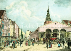Hostorisches Motiv vom Hamburger Hopfenmarkt in der Altstadt (ca. 1840).