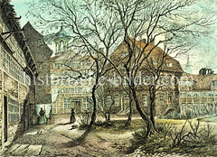Altes Bild vom Hamburger Hiobshospital in der  Spitalerstraße.  (ca. 1885)