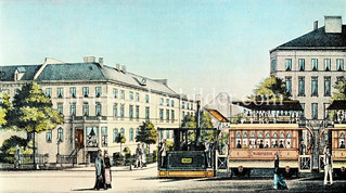 Historische Dampfstraßenbahn auf der Wandsbeker Chaussee in Hamburg Eilbek. (ca. 1883)