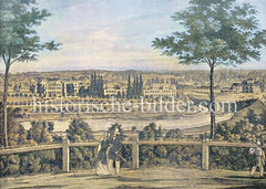 Historischer Blick von der Hamburger Altmannshöhe auf den Vorort St. Georg und den Hühnerposten / Spaldingstraße - re. der Berliner Bahnhof.
