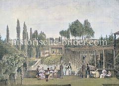 Blick auf das St. Georger Tivoli und die Rutschbahnen am Besenbinderhof; im Hintergrund die Bühne des Sommertheaters (1842)