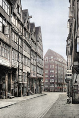 Historische Bebauung am Kattrepel in der Hamburger Altstadt ca. 1925 - im Hintergrund Kontorhaus in der Niedernstraße.