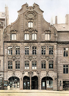 Wohnhaus / Geschäftshaus - barocke Hausfassade im Schopenstehl, Hamburger Altstadt ca. 1925.