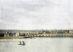 Alsterufer bei Hamburg Hohenfelde / Uhlenhorst ca. 1850 - Blick auf die Schöne Aussicht / Schwanenwiek.