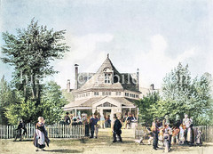 Münch's Trichter in St. Georg beim Besenbinderhof - errichtet um 1815, abgerissen 1859 - Vergnügungsstätte / Wirtshaus, benannt nach dem Inhaber; der Name Trichter  wg. der Dachform.
