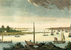 Blick von Hamburg über die Elbe Richtung Altona, ca. 1770.