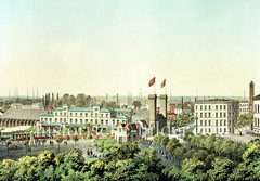 Altes Bild vom Empfangsgebäude des  Berliner Bahnhofs am Deichtorplatz zwischen der Hamburger  Banksstraße und Amsinckstraße - Blick von der Altmannshöhe, ca. 1856,