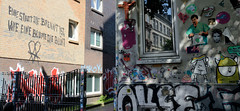 Fotos aus dem Hamburger Stadtteil Sankt Pauli, Bezirk Hamburg Mitte; Hausfassade mit Graffiti.