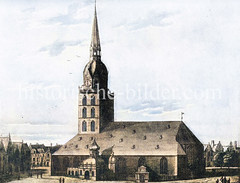 Altes Bild der Hamburger St. Jakobi-Kirche (ca. 1580) , ursprünglich errichtet 1391 - Umbau / Erweiterung 1580.