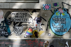 Fotos aus dem Hamburger Stadtteil Sankt Pauli, Bezirk Hamburg Mitte; Graffiti in der Glashüttenstraße - weiße Wände = hohe Mieten.