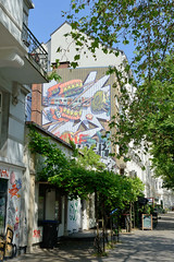 Fotos aus dem Hamburger Stadtteil Sankt Pauli, Bezirk Hamburg Mitte; Wandbild an einer Hausfassade in der Feldstraße.