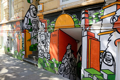 Fotos aus dem Hamburger Stadtteil Sankt Pauli, Bezirk Hamburg Mitte; buntes Graffiti in der Mathildenstraße.
