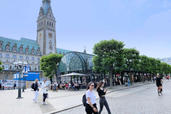 Fotos aus dem Hamburger Stadtteil Altstadt, Bezirk Hamburg Mitte; Pavillons und Hamburger Rathaus.
