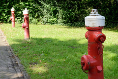 Fotos aus dem Hamburger Stadtteil Sülldorf im Bezirk Hamburg Altona; Hydranten zur Zierde auf dem Gelände der Freiwilligen Feuerwehr in der Sülldorfer Kirchenweg.