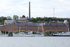 Fotos aus Stockholm, der Hauptstadt Schwedens. Blick auf die Fabrikarchitektur der Münchenbryggeriet (ursprünglich Münchens bryggeri) - eine ehemalige Brauerei. Die Gebäude werden heute als Veranstaltungszentrum genutzt.