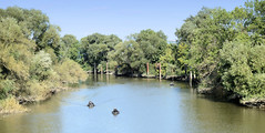 Fotos aus dem Hamburger Stadtteil Wilhelmsburg, Bezirk Hamburg-Mitte; Angler mit kleinen Booten auf dem Schmidt Kanal.