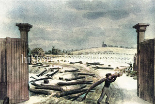 Historische Hamburg-Ansichten -  Blick durch das Berliner Tor, im Hintergrund die Hammerkriche; Zerstörung während der französischen Besatzung von 1806 - 1814 / Franzosenzeit.