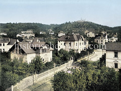 Historische Ansicht von Dresden; Wohnhäuser Villen von Loschwitz - Friedensburg.