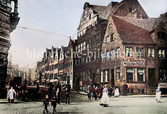 Historische Ansicht der Breiten Straße in Altona - Fassadenschild / Werbung für eine Ross-Schlachterei.