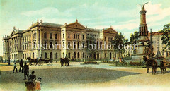 Rathaus in Altona - ehem Bahnhofsgebäude, re. die Siegessäule, ca. 1910.