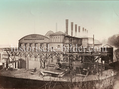 Historische Ansicht der Elektrizitätswerke Unterelbe am Elbufer bei Neumühlen; das Kohlekraftwerk wurde 1913 errichtet.