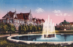 Springbrunnen auf dem Kaiserplatz - im Hintergrund das Altonaer Museum, eingeweiht 1901 - Architekten  Reinhardt und Süssenguth.