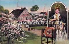 Kirschenblüte im Alten Land - Bauernhäuser in Jork - geschmückte Braut