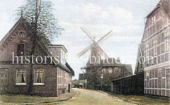 Altes Bild von Jork /  Borstel im Alten Land - im Hintergrund eine Windmühle