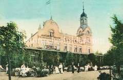 Kolorierte Ansicht von Hotel/Pension Brunnenthal in Harburg ca. 1900.