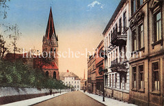Altes Bild von der Maretstraße in Harburg, links die Christuskirche.