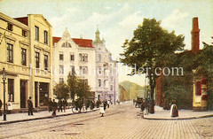 Colorierte Ansicht von der Winsener Straße   in Harburg - Passanten auf dem Bürgersteig - re. eine Litfaßsäule.