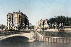 Historische Ansicht der Bramfelder Brücke über den Osterbekkanal  um 1906 - Wohnblocks an der Bramfelder Straße.