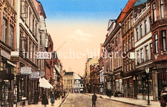 Altes Bild von Wohnhäusern mit Geschäften in der Lüneburger Straße von Harburg, ca. 1905.