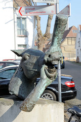 Telgte  ist eine Stadt im Kreis Warendorf im Bundesland Nordrhein-Westfalen; Skulptur Pferdekopf / Pferdehändler - Bildhauer Jörg Heydemann.