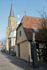 Telgte  ist eine Stadt im Kreis Warendorf im Bundesland Nordrhein-Westfalen; Kirchturm St. Clemens-Kirche.