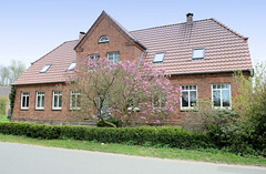 Strohkirchen ist eine Gemeinde im Landkreis Ludwigslust-Parchim in Mecklenburg-Vorpommern; Wohnhaus, blühender Tulpenbaum.