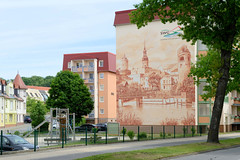 Spremberg, niedersorbisch Grodk, ist eine Stadt im Landkreis Spree-Neiße im Bundesland Brandenburg; Wandbild mit den Sehenswürdigkeiten der Stadt.