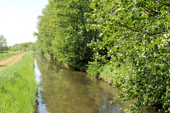 Lauf vom Neuen Kanal im Gemeindegebiet von Lüblow; Feldweg, Erlen am Kanalufer.