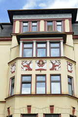 Annaberg-Buchholz ist eine   Kreisstadt im  Erzgebirgskreis in Sachsen; Jugendstilfassade, Annaberger Kunstkeller / Galerie.