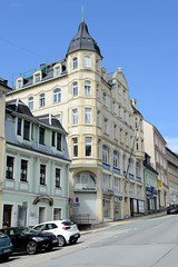 Annaberg-Buchholz ist eine   Kreisstadt im  Erzgebirgskreis in Sachsen; Gründerzeit Wohnhaus - Geschäftshaus mit Erkerturm.