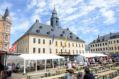 Annaberg-Buchholz ist eine   Kreisstadt im  Erzgebirgskreis in Sachsen; Marktplatz - Rathaus, Barockgebäude mit Dachturm - ursprünglich 1538 erbaut.