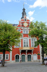 Arnstadt, auch als Bachstadt Arnstadt bezeichnet, ist eine Kreisstadt in  Thüringen;  Rathaus, Baustil Renaissance - fertiggestellt 1586.