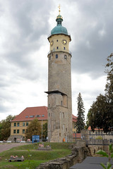 Arnstadt, auch als Bachstadt Arnstadt bezeichnet, ist eine Kreisstadt in  Thüringen;  Schlossruine mit Neideckturm - ehem. Wasserschloss der Renaissance.