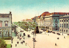 Historische Ansichten von Berlin; Autos und Pferdewagen auf der Straße Unter den Linden - Königliche Bibliothek.