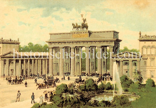 Historische Ansichten von Berlin; Brandenburger Tor - Triumphtor, errichtet 1793, Architekt Carl Gotthard Langhans - Quadriga Entwurf Johann Gottfried Schadow.