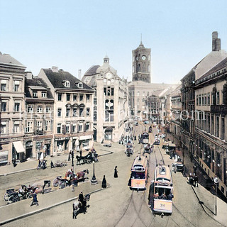 Historische Ansichten von Berlin; Straßenbahnen und Pferdefuhrwerke auf dem Moltkeplatz - Blick in die Spandauer Straße.