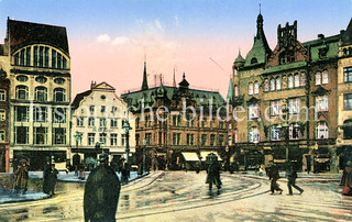 Altes Motiv vom Kieler Marktplatz - mehrstöckige Geschäftshäuser.