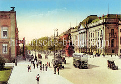 Historische Ansichten von Berlin; Doppelstock - Autobus und Autos in der Straße Unter den Linden.