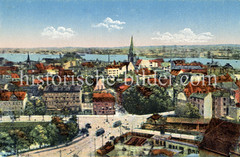 Historische Ansicht von Kiel - Blick vom Rathausturm zur Kieler Förde.