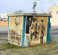 Wandbild Bahnhof an einer Trafostation -  Fotos von der Stadt   Grevesmühlen  im Landkreis Nordwestmecklenburg im Bundesland Mecklenburg-Vorpommern.